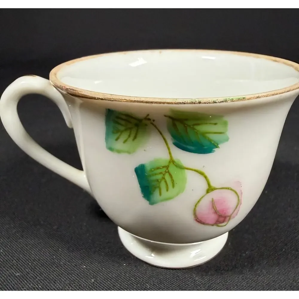 Vintage Nasco Japan Hand Painted Floral Teacup Pink Flower Gold Trim Mid Century